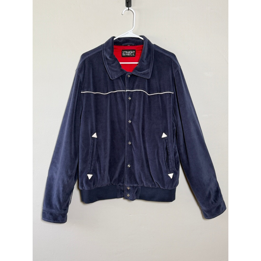 Straight To Hell Jackson Jacket Mens XL Navy Blue Western Velour Diamond Snap